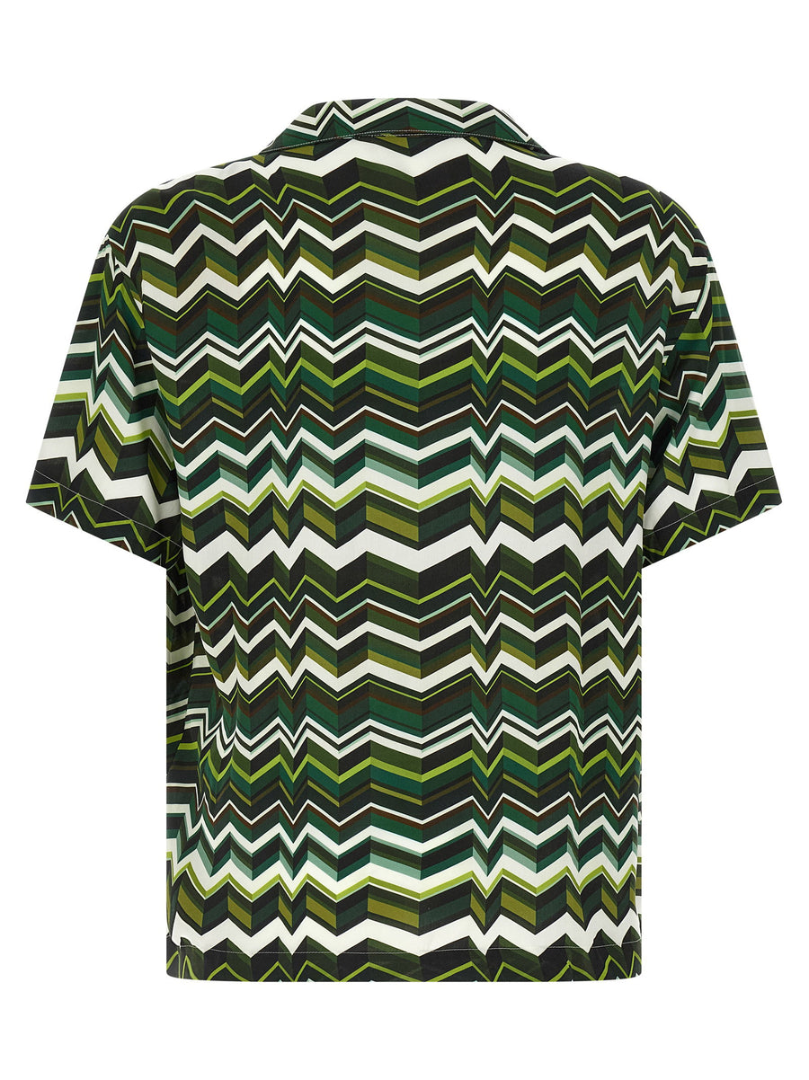 Missoni Irregular Zigzag Bowling Shirt For Men In Green 100% Viscose Lightweight Luxury Bold Summer Style