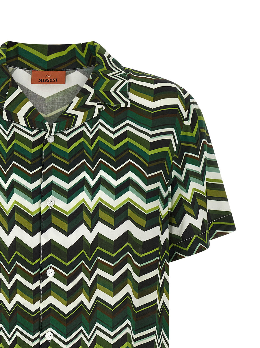 Missoni Irregular Zigzag Bowling Shirt For Men In Green 100% Viscose Lightweight Luxury Bold Summer Style