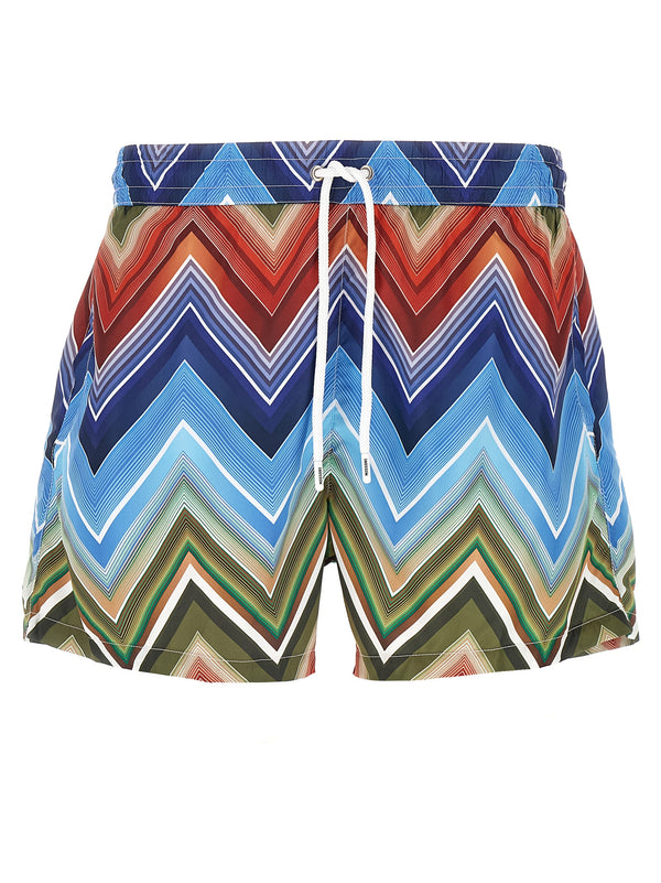 Missoni Macro Zigzag Swimsuit for Men Luxury Italian Beachwear Fast Drying Polyester