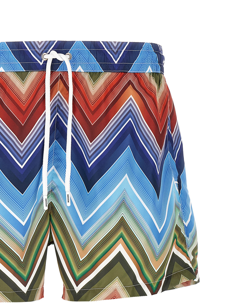 Missoni Macro Zigzag Swimsuit for Men Luxury Italian Beachwear Fast Drying Polyester