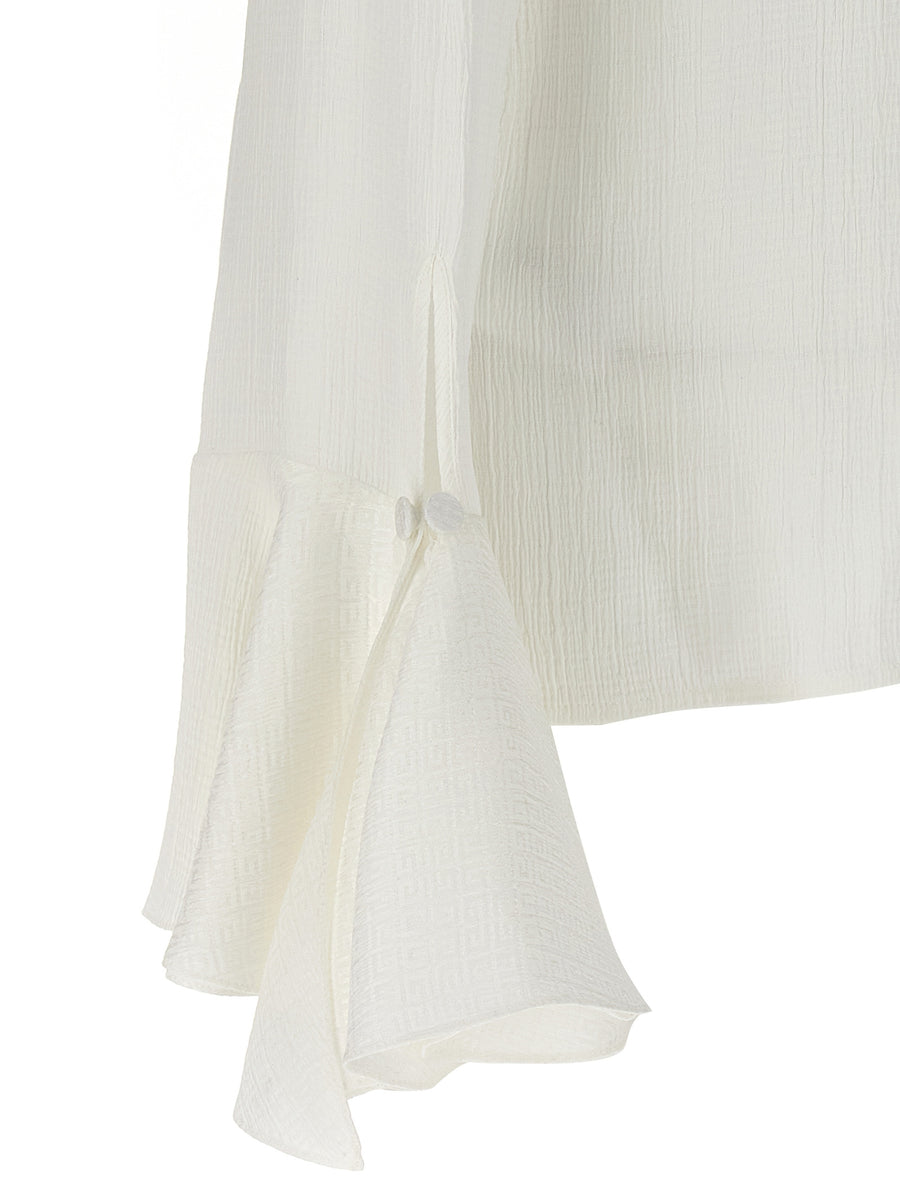 Givenchy 4G Silk Shirt For Women White V Neck With Ruffle Detailing All Season Luxury Blouse