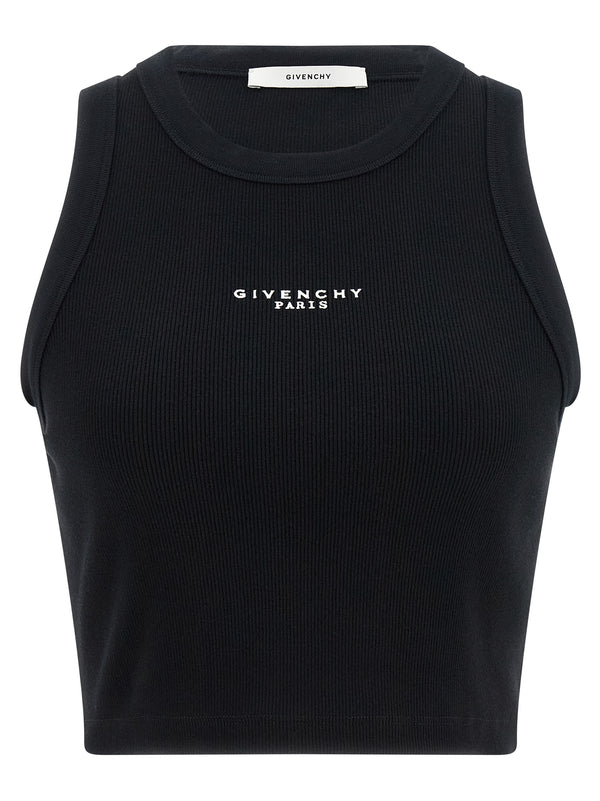 Givenchy Paris Print Top For Women Cropped Sleeveless Ribbed Knit Slim Fit Black