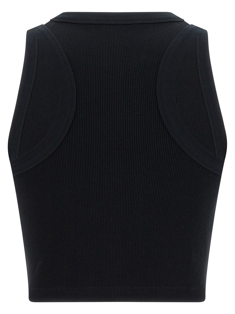 Givenchy Paris Print Top For Women Cropped Sleeveless Ribbed Knit Slim Fit Black