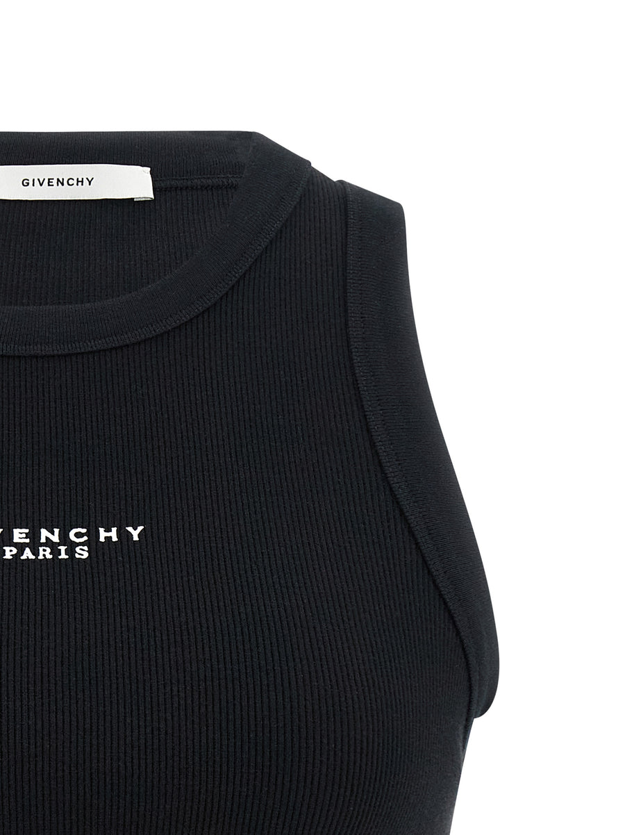 Givenchy Paris Print Top For Women Cropped Sleeveless Ribbed Knit Slim Fit Black