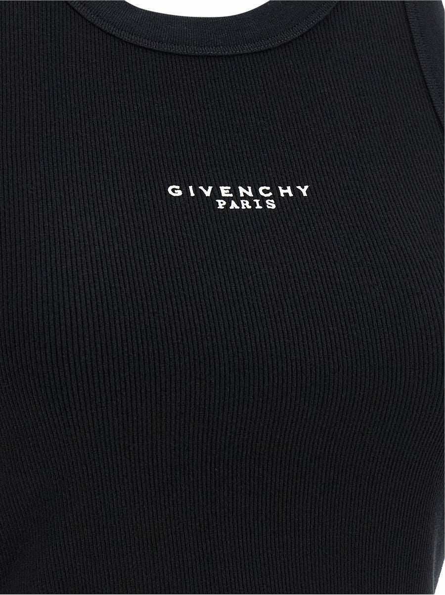 Givenchy Paris Print Top For Women Cropped Sleeveless Ribbed Knit Slim Fit Black