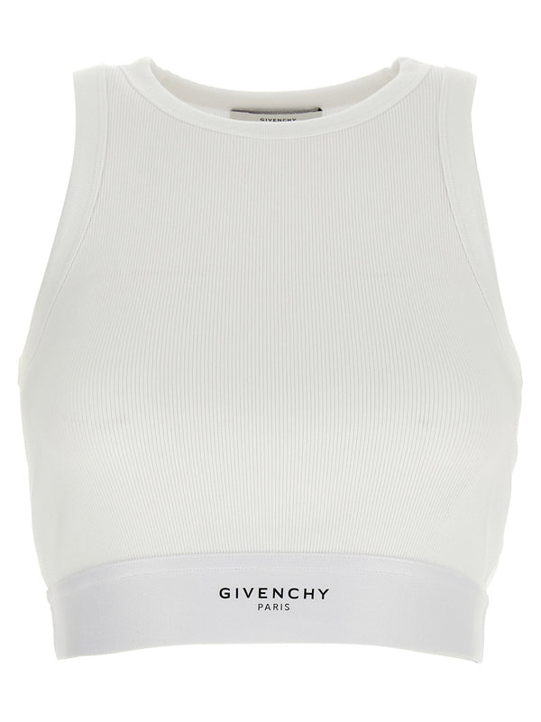 Givenchy Crop Tank Top White Micro Ribbed Cotton Elastane Logo Hem