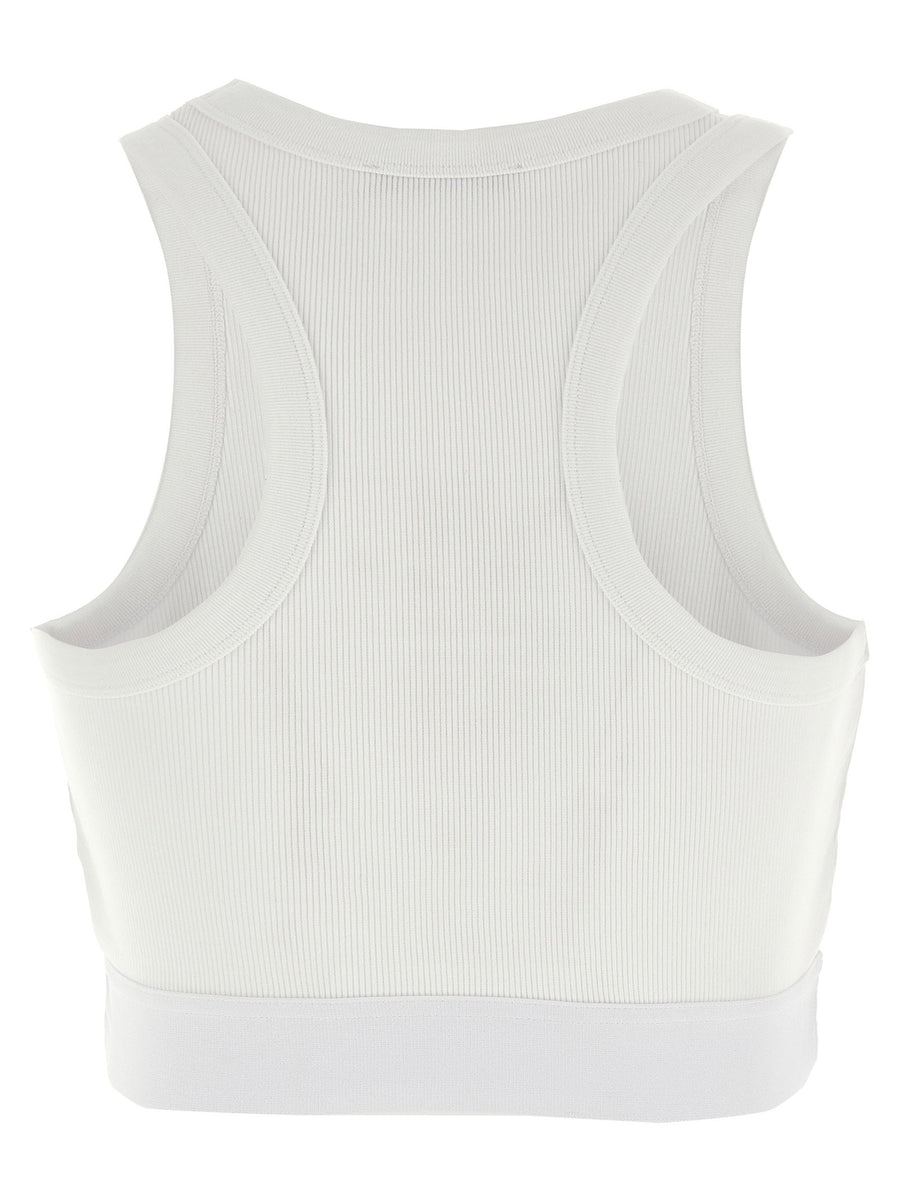 Givenchy Crop Tank Top White Micro Ribbed Cotton Elastane Logo Hem