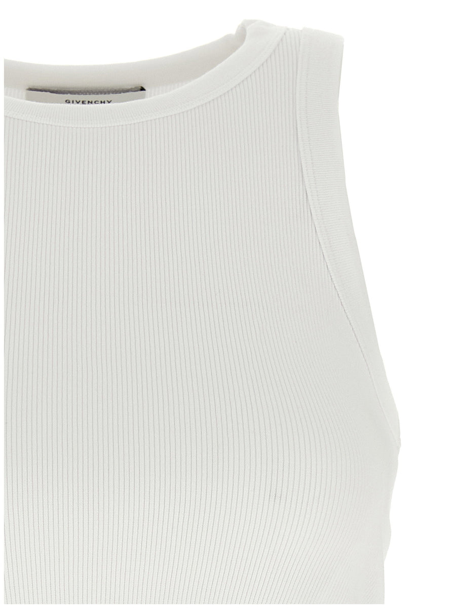 Givenchy Crop Tank Top White Micro Ribbed Cotton Elastane Logo Hem