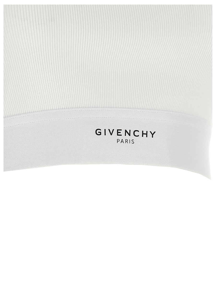 Givenchy Crop Tank Top White Micro Ribbed Cotton Elastane Logo Hem