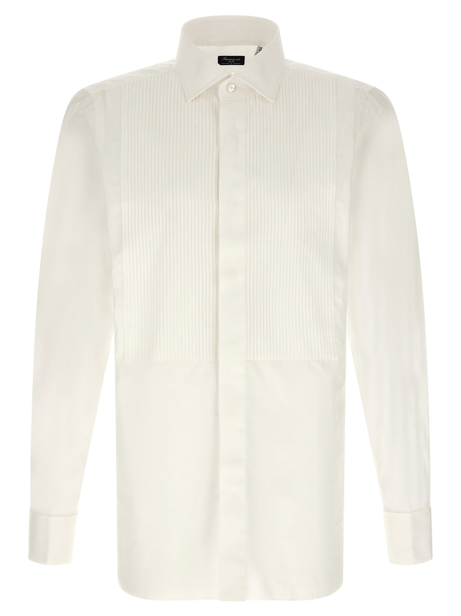 Finamore Napoli Tuxedo Shirt Classic Plastron Front With French Collar For Elegant Men