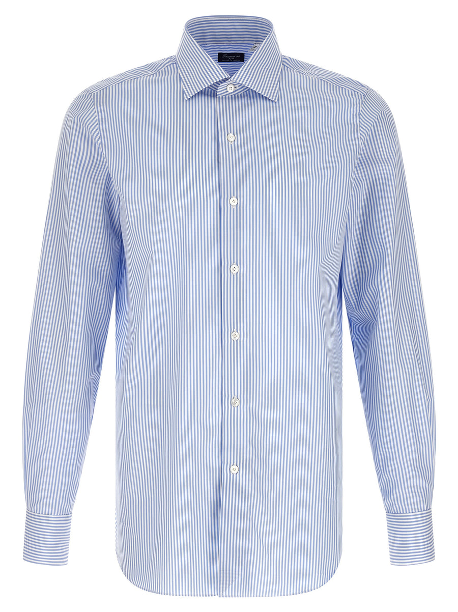 Finamore Napoli Shirt For Men Luxury Striped Cotton Poplin One Hundred Percent Cotton Polished Everyday Elegance