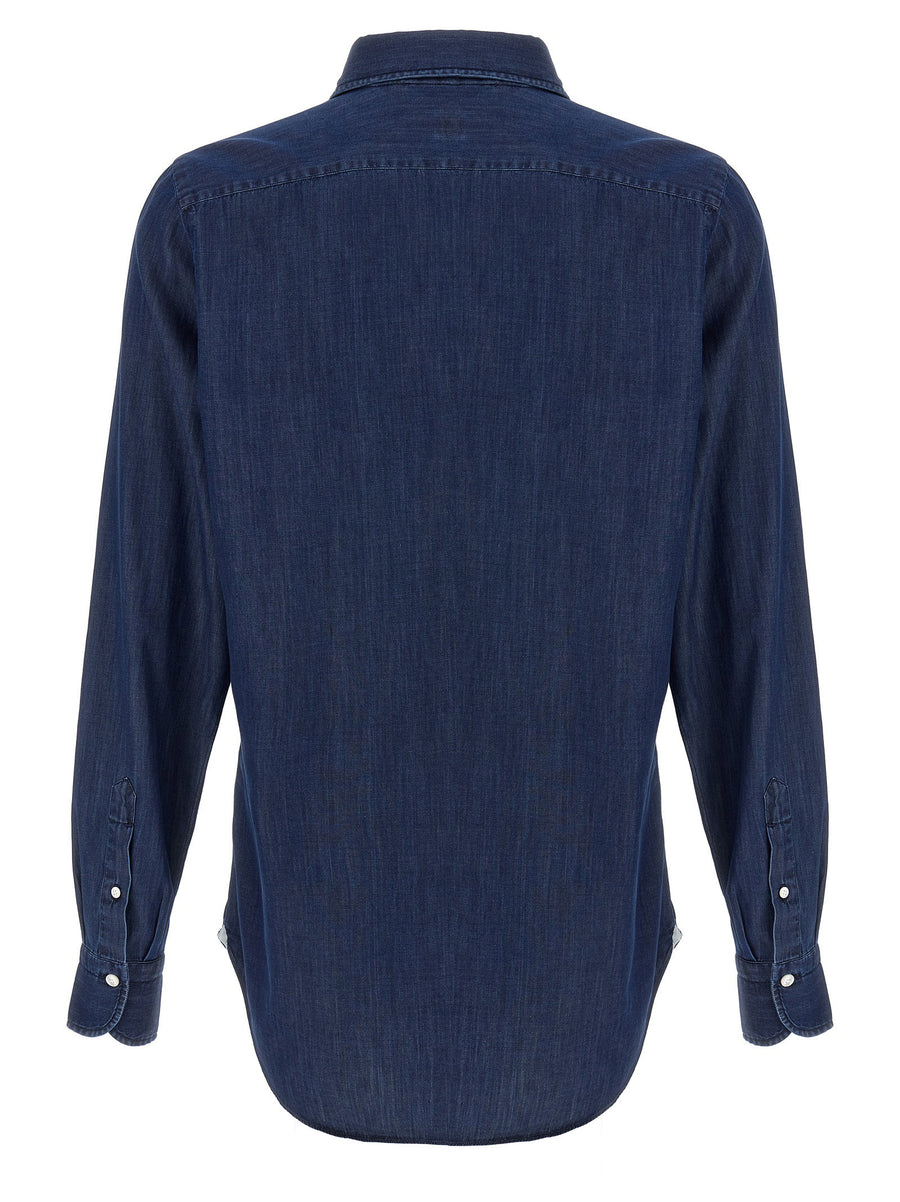 Finamore Napoli Giza Cotton Shirt Blue Front Button Closure Long Sleeves