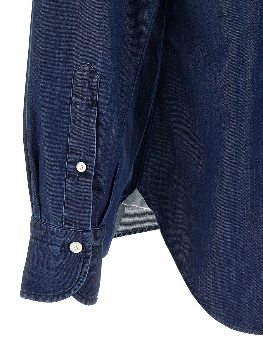 Finamore Napoli Giza Cotton Shirt Blue Front Button Closure Long Sleeves