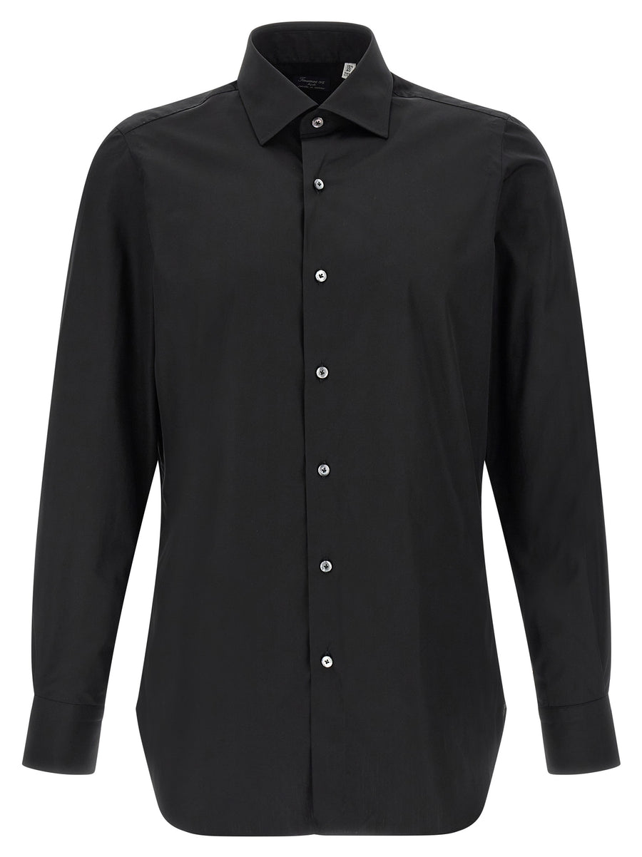 Finamore Napoli Shirt Black Premium 100 Percent Cotton Poplin With Luigi Collar Pearl Button Closure For Men
