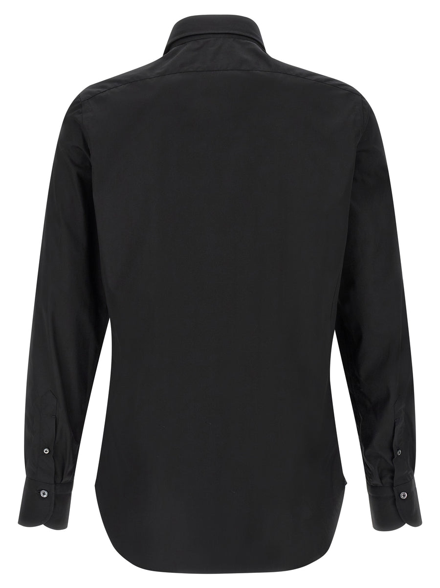 Finamore Napoli Shirt Black Premium 100 Percent Cotton Poplin With Luigi Collar Pearl Button Closure For Men