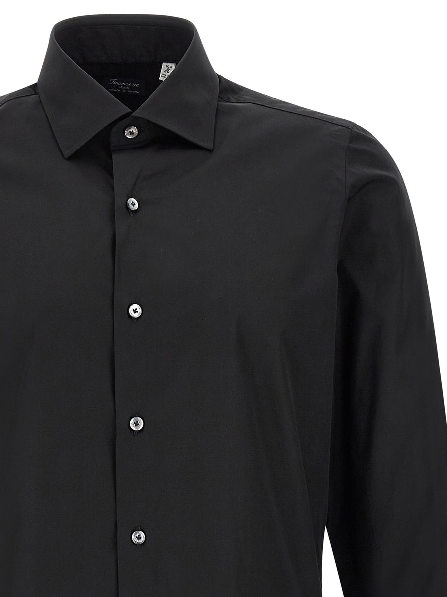 Finamore Napoli Shirt Black Premium 100 Percent Cotton Poplin With Luigi Collar Pearl Button Closure For Men