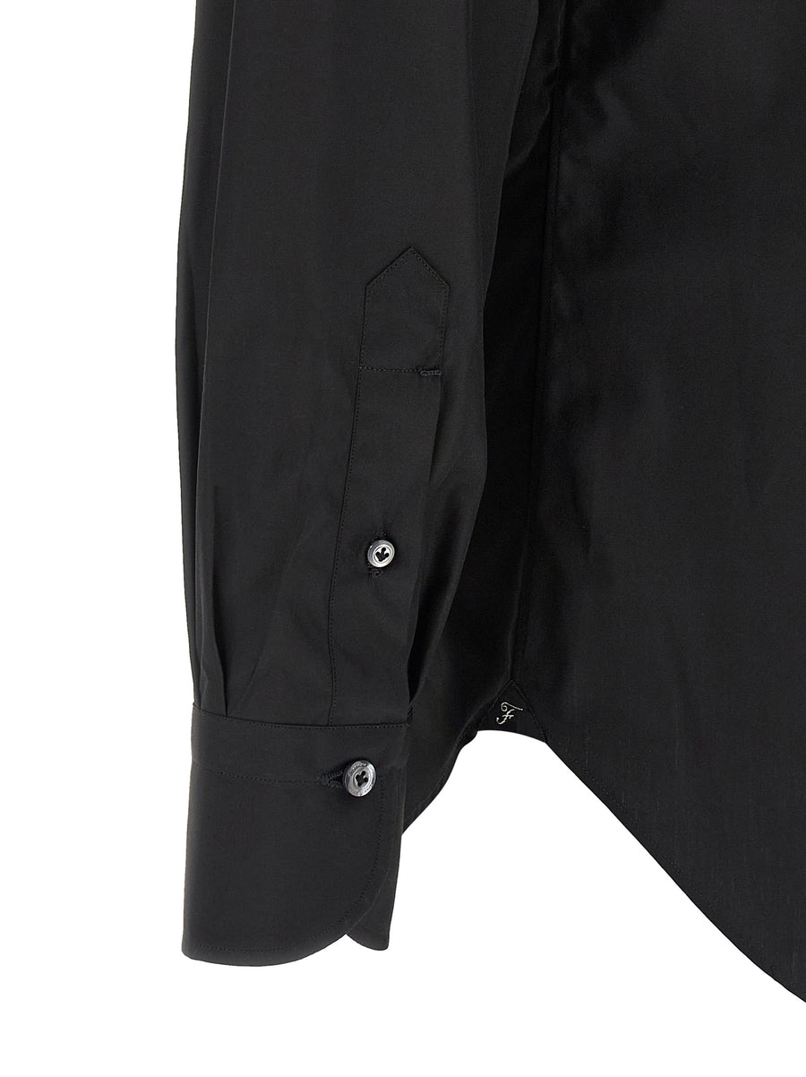 Finamore Napoli Shirt Black Premium 100 Percent Cotton Poplin With Luigi Collar Pearl Button Closure For Men