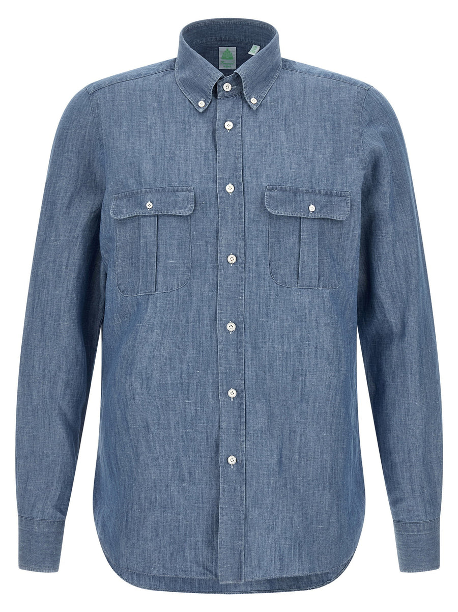 Finamore Zurigo Luxury Linen Cotton Mélange Shirt For Men With Leonardo Collar Edition