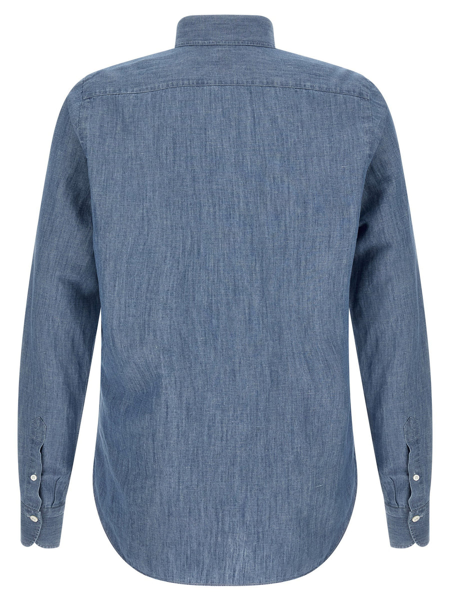 Finamore Zurigo Luxury Linen Cotton Mélange Shirt For Men With Leonardo Collar Edition