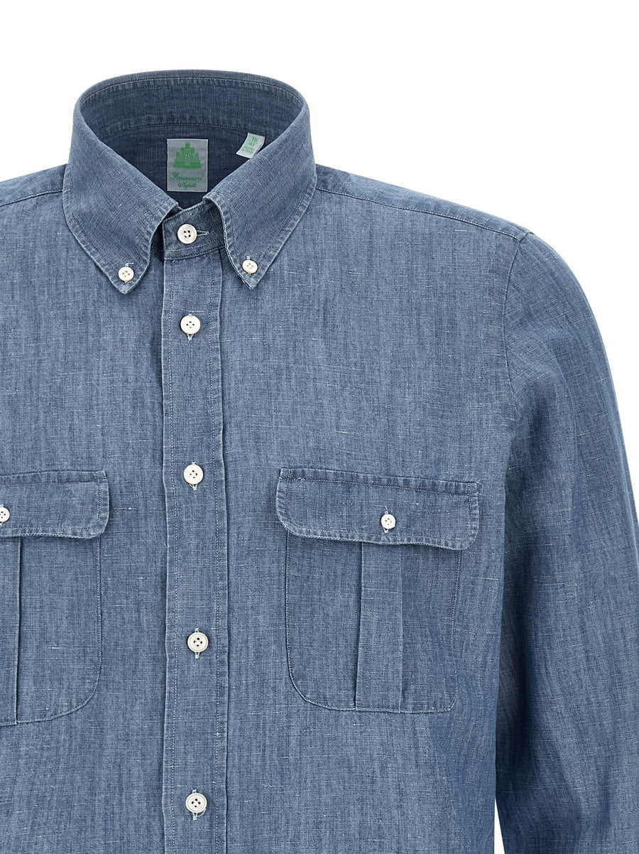 Finamore Zurigo Luxury Linen Cotton Mélange Shirt For Men With Leonardo Collar Edition