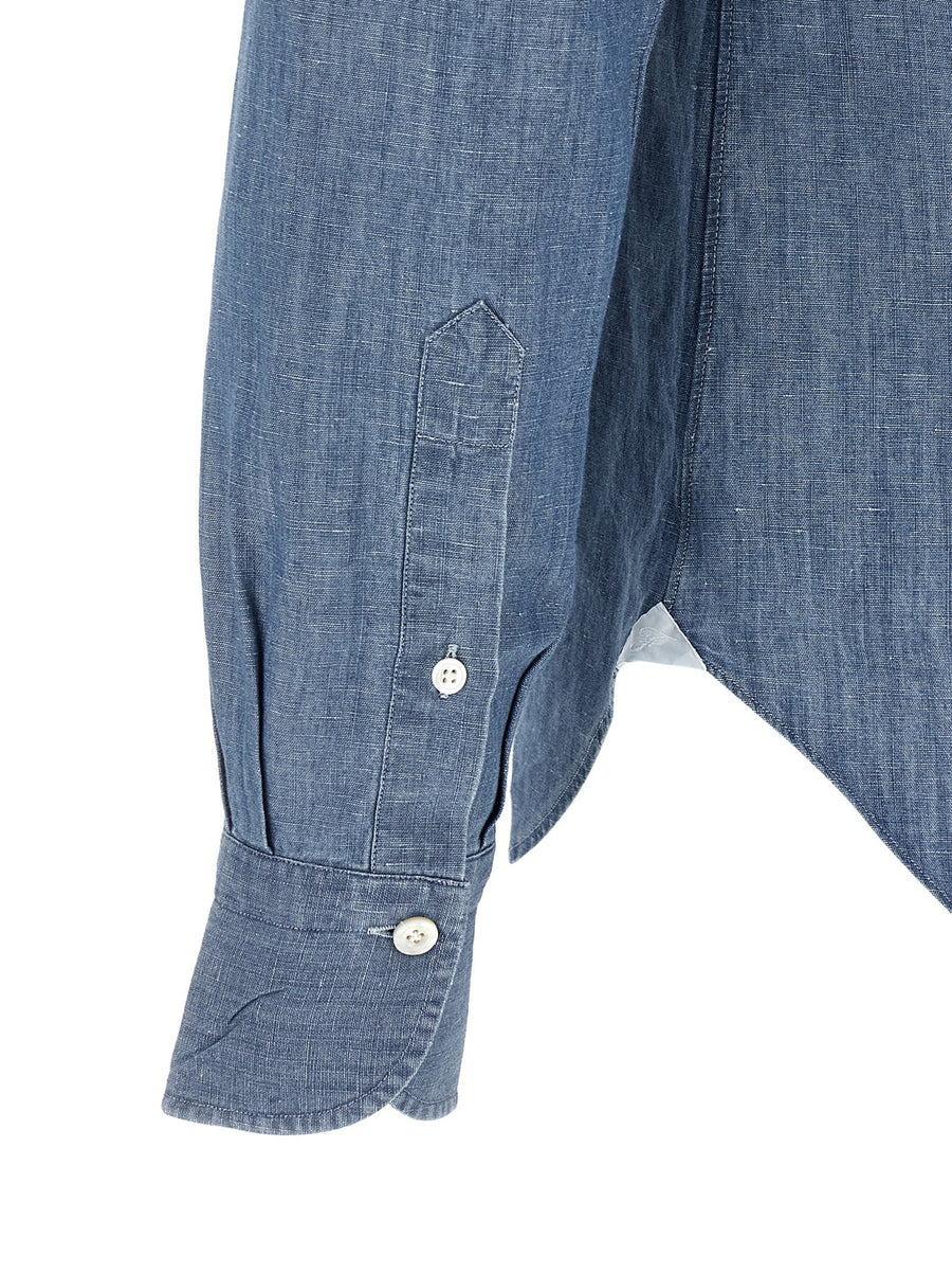Finamore Zurigo Luxury Linen Cotton Mélange Shirt For Men With Leonardo Collar Edition