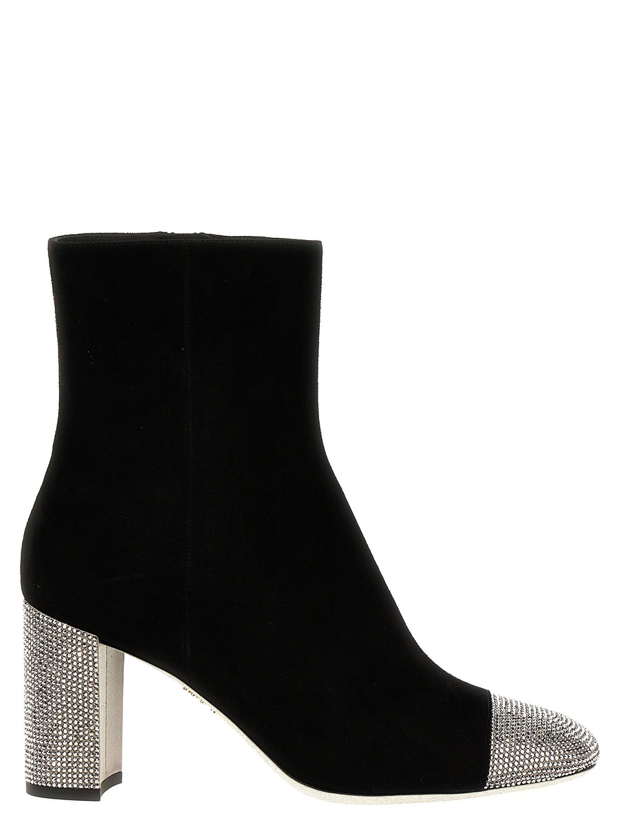René Caovilla Bonnie Ankle Boots Luxury Sparkle Rhinestones With Side Zip For Women 8cm Heel