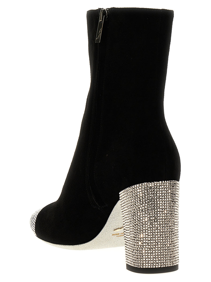 René Caovilla Bonnie Ankle Boots Luxury Sparkle Rhinestones With Side Zip For Women 8cm Heel