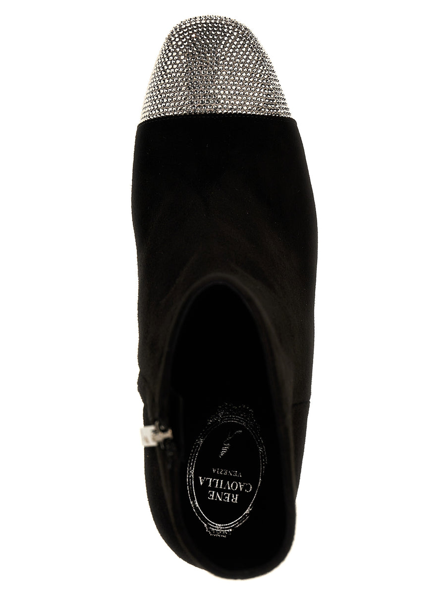 René Caovilla Bonnie Ankle Boots Luxury Sparkle Rhinestones With Side Zip For Women 8cm Heel