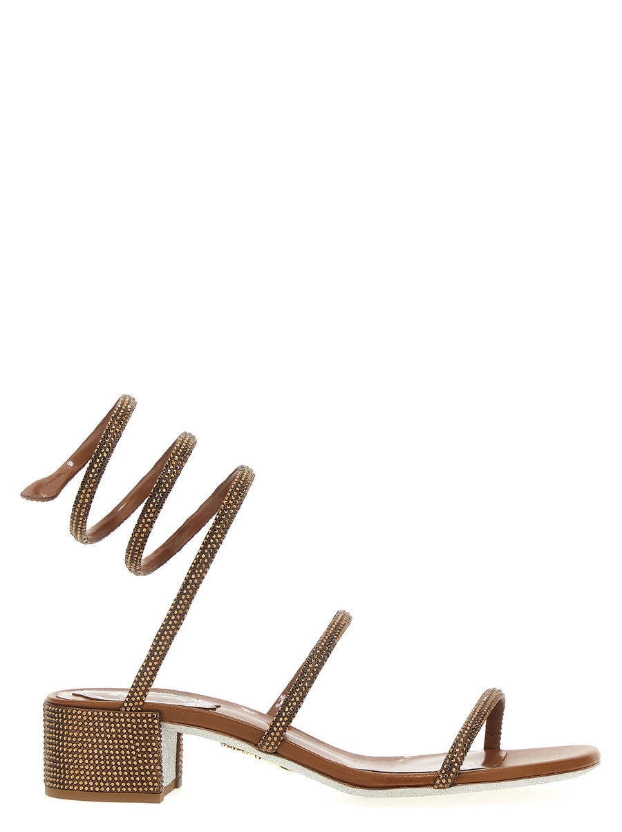 René Caovilla Cleo Satin Sandals With Rhinestone Appliqué 4 Cm Low Heel Day To Night Glamour For Women