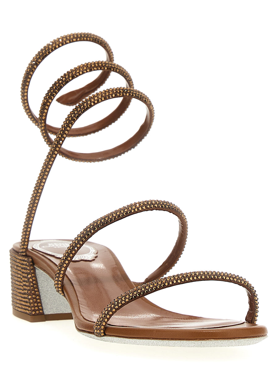 René Caovilla Cleo Satin Sandals With Rhinestone Appliqué 4 Cm Low Heel Day To Night Glamour For Women
