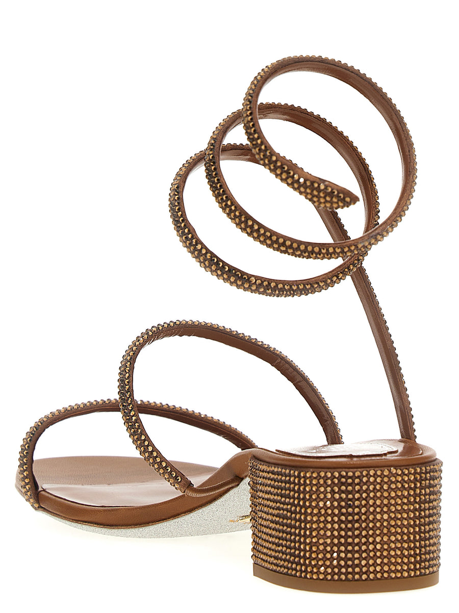 René Caovilla Cleo Satin Sandals With Rhinestone Appliqué 4 Cm Low Heel Day To Night Glamour For Women