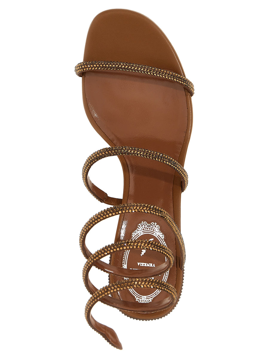 René Caovilla Cleo Satin Sandals With Rhinestone Appliqué 4 Cm Low Heel Day To Night Glamour For Women