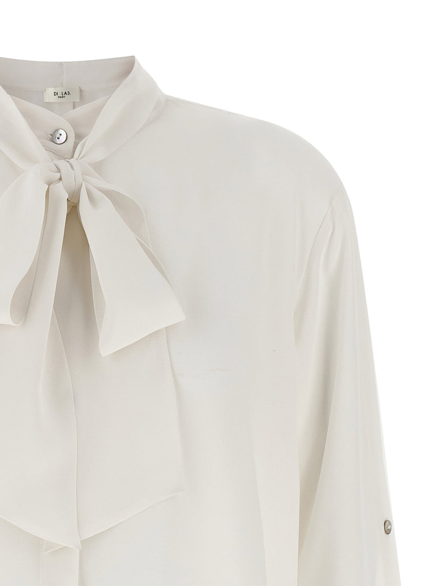 Di.la3 Pari' Luxurious Silk Bonton Shirt For Women With Lavalliere Collar And Cutout Back