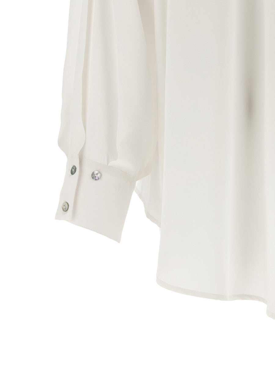 Di.la3 Pari' Luxurious Silk Bonton Shirt For Women With Lavalliere Collar And Cutout Back