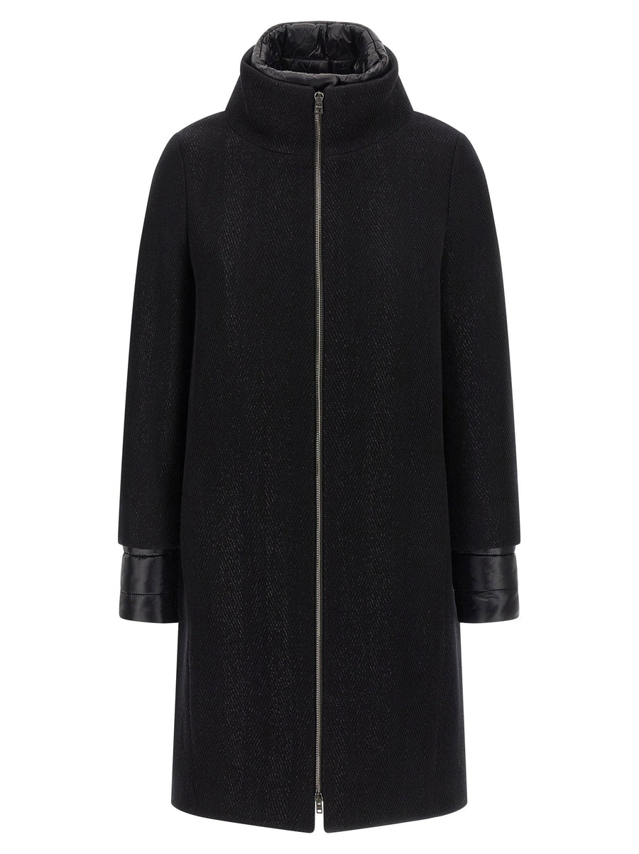 Herno Women Lamé Thread Wool Coat With Zigzag Weave For Luxurious Warmth And Refined Sheen