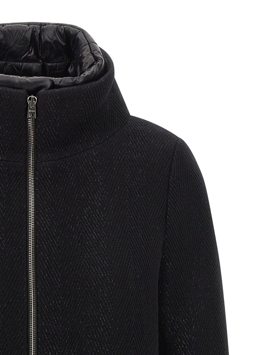 Herno Women Lamé Thread Wool Coat With Zigzag Weave For Luxurious Warmth And Refined Sheen