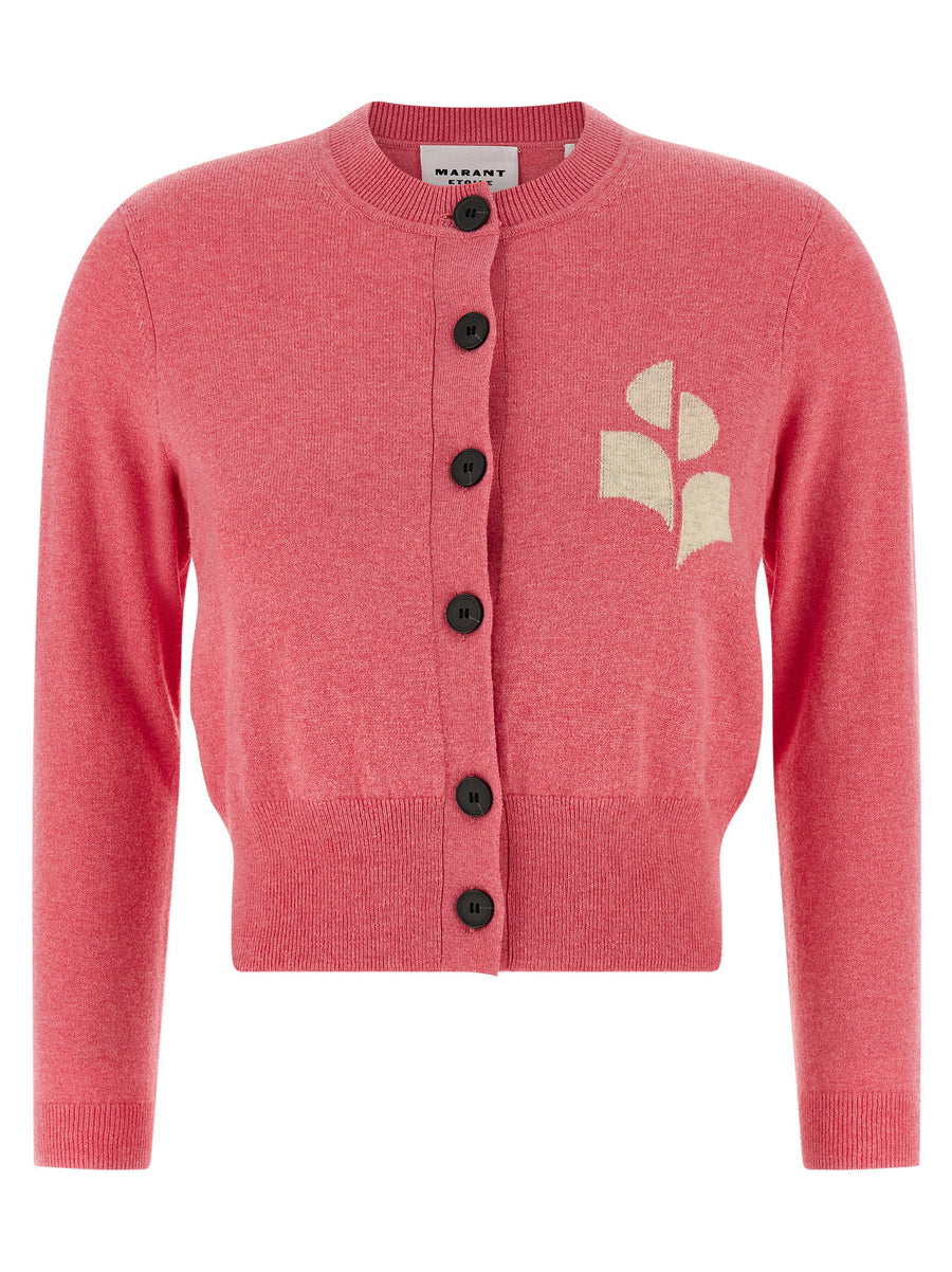Luxurious Marant Etoile Cardigan For Women Pink Cotton Wool Blend Melange With Horn Buttons