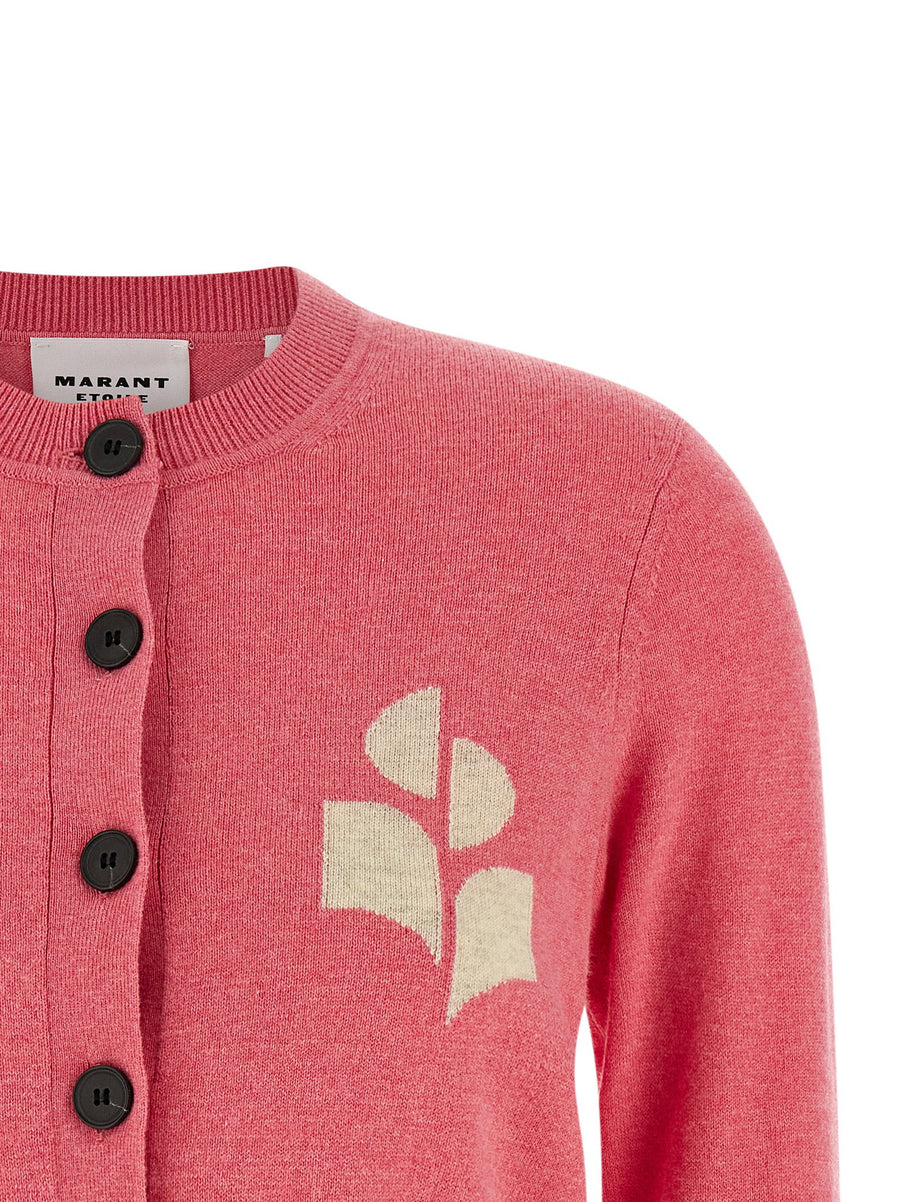 Luxurious Marant Etoile Cardigan For Women Pink Cotton Wool Blend Melange With Horn Buttons