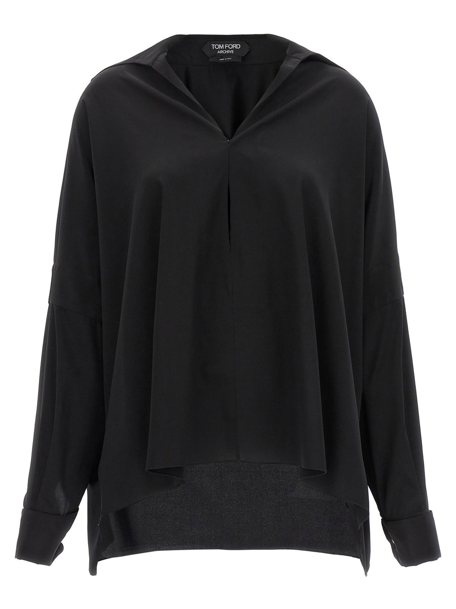 Tom Ford Crepe De Chine Silk Shirt For Women Oversized Fit Black Luxury Workwear Essential