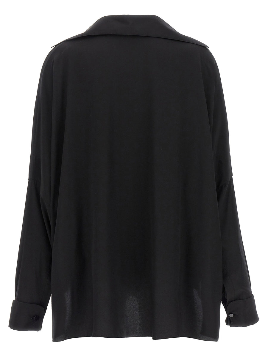 Tom Ford Crepe De Chine Silk Shirt For Women Oversized Fit Black Luxury Workwear Essential