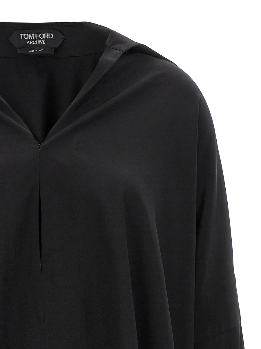 Tom Ford Crepe De Chine Silk Shirt For Women Oversized Fit Black Luxury Workwear Essential