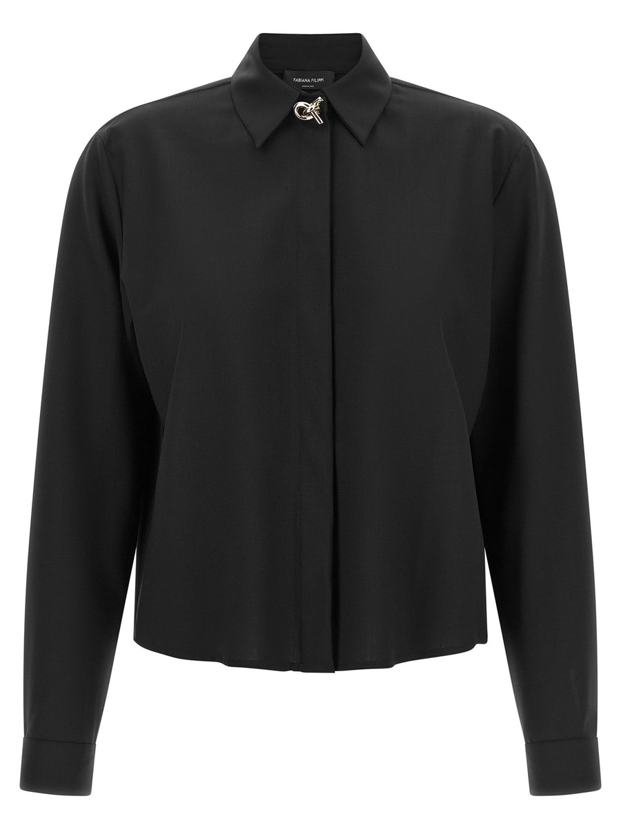 Fabiana Filippi Knot Shirt Black Virgin Wool Blend Boxy Fit For Women With Knot Details