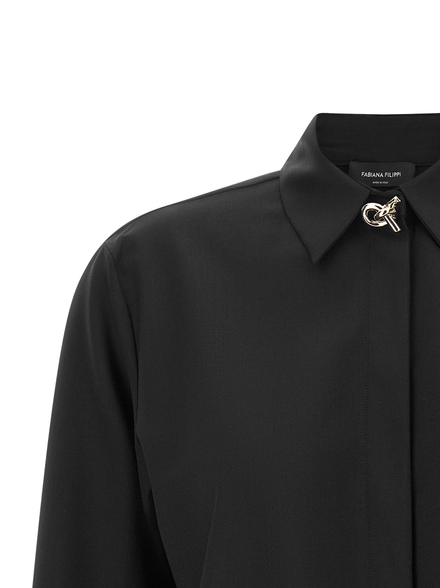 Fabiana Filippi Knot Shirt Black Virgin Wool Blend Boxy Fit For Women With Knot Details
