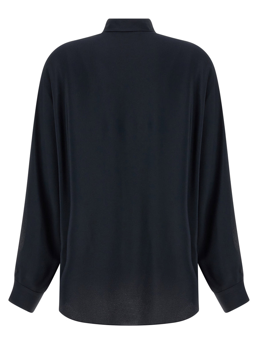 Fabiana Filippi Silk Blend Collar Detail Shirt For Women Blue Crepe With Subtle Collar Cutouts Luxury Workwear