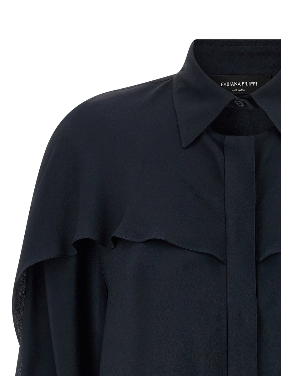 Fabiana Filippi Silk Blend Collar Detail Shirt For Women Blue Crepe With Subtle Collar Cutouts Luxury Workwear