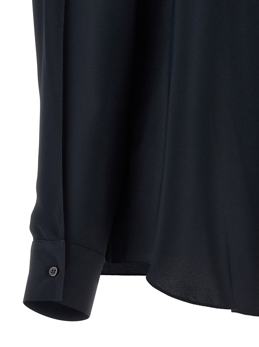 Fabiana Filippi Silk Blend Collar Detail Shirt For Women Blue Crepe With Subtle Collar Cutouts Luxury Workwear