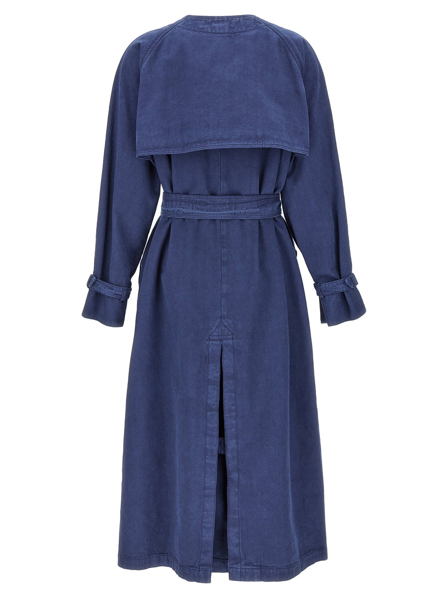 Max Mara Calao Trench Coat For Women - Breathable 100 Percent Cotton, Timeless Blue, Double Breasted with Belt
