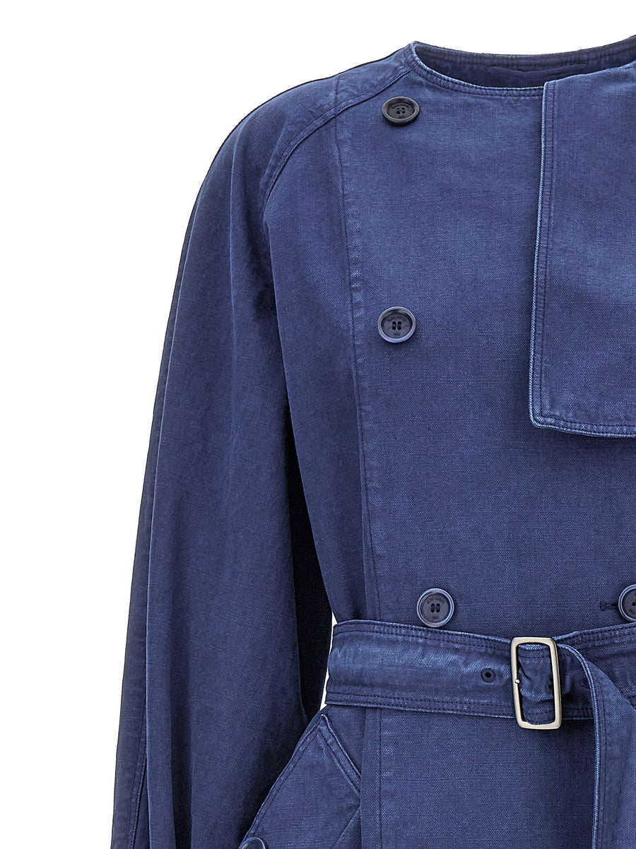 Max Mara Calao Trench Coat For Women - Breathable 100 Percent Cotton, Timeless Blue, Double Breasted with Belt