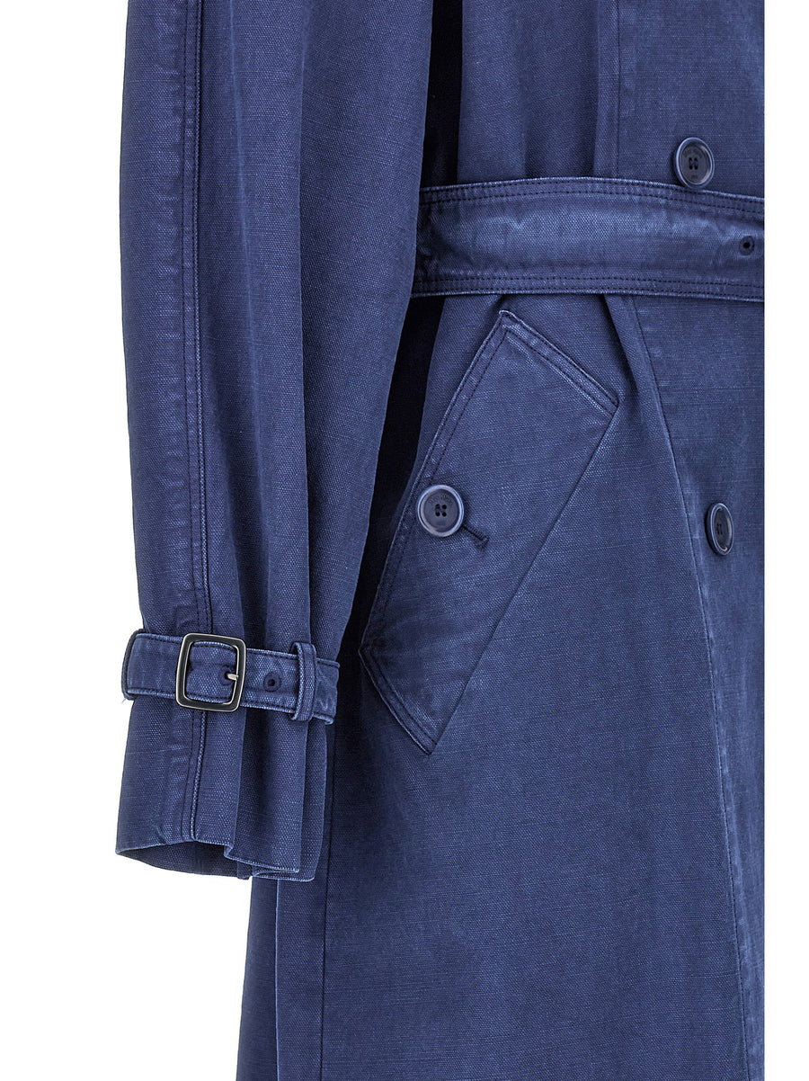 Max Mara Calao Trench Coat For Women - Breathable 100 Percent Cotton, Timeless Blue, Double Breasted with Belt