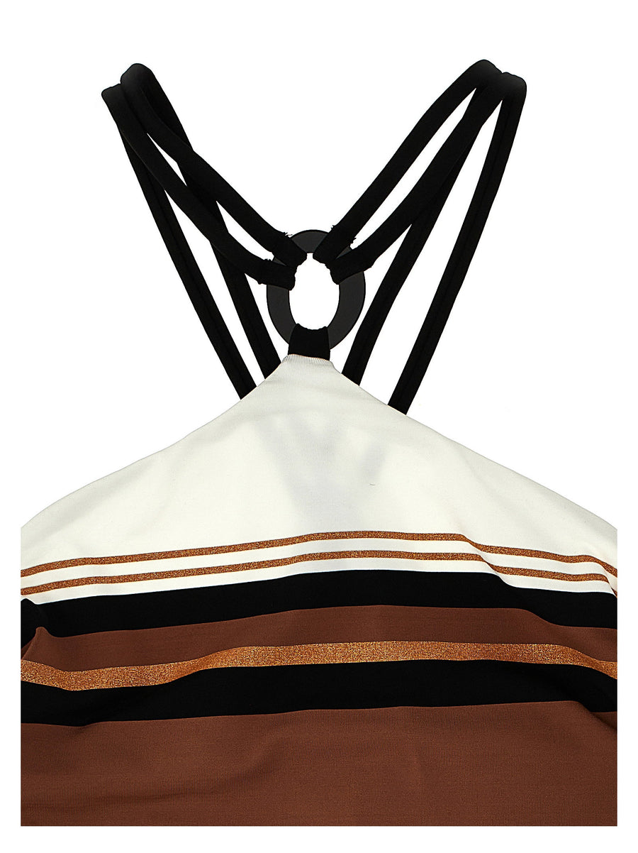 Max Mara Cathy One-Piece Swimsuit Halter Neck Luxury Calf Leather Blend Striped Detail For Women